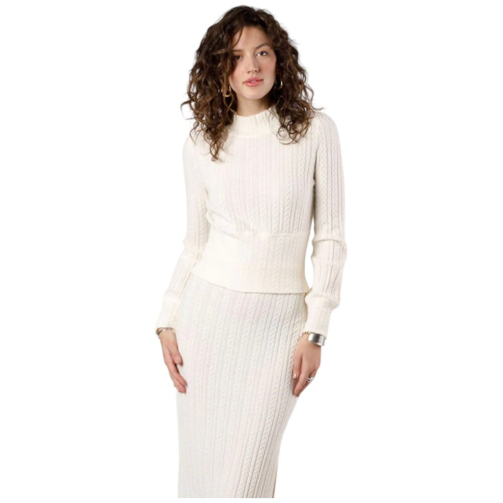 A2. XS - BOG BAND OF THE FREE Raquel Cable Knit Long Sleeve Black Knit Top NEW - Picture 2 of 7